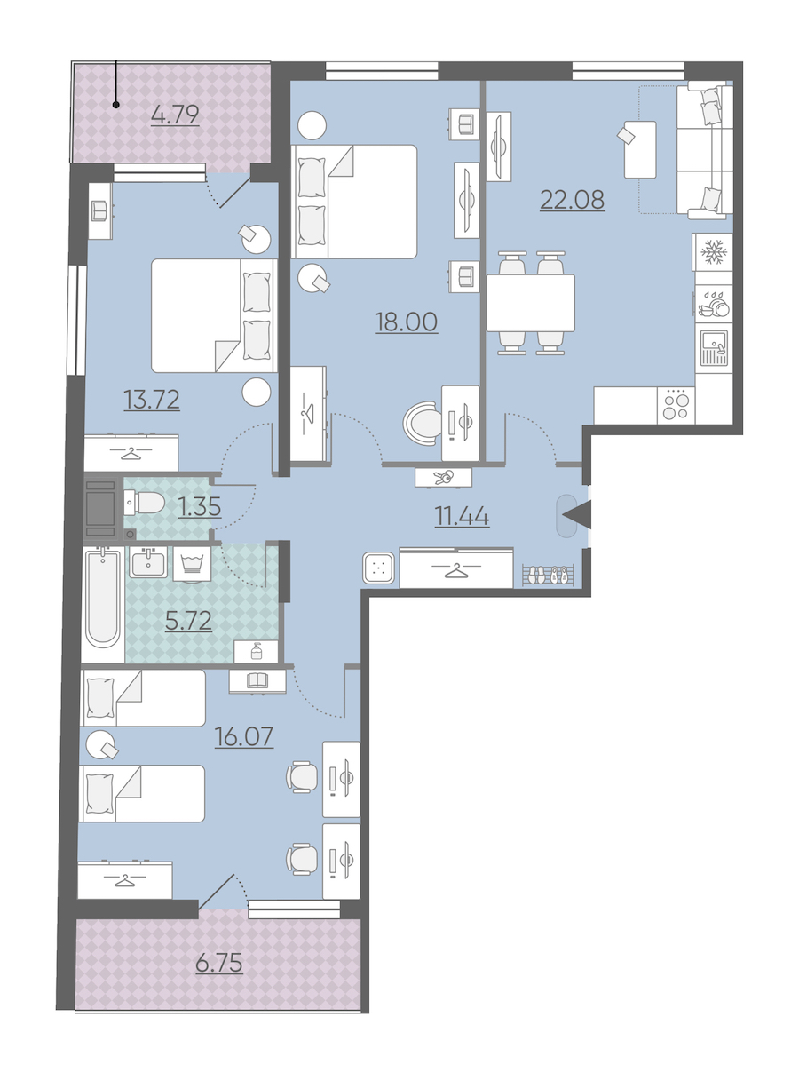 Трехкомнатная квартира в : площадь 94.16 м2 , этаж: 3 – купить в Санкт-Петербурге